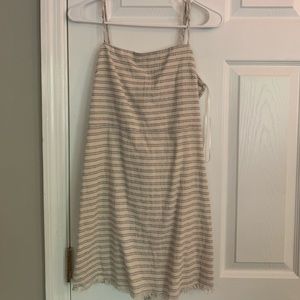 Cream and light navy blue striped tie back dress